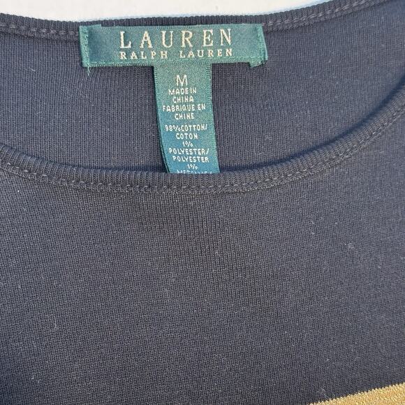 Lauren Ralph Lauren Med Black Gold Stripe Sweater Dress Nautical Button Shoulder - Picture 5 of 9